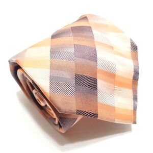 Saxony Necktie Pink Plaid Pattern Men's Silk Neck Tie Jacquard Fabric